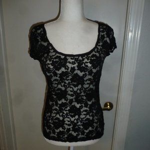 Sexy Stretchy Lace Short Sleeve Top, Size S